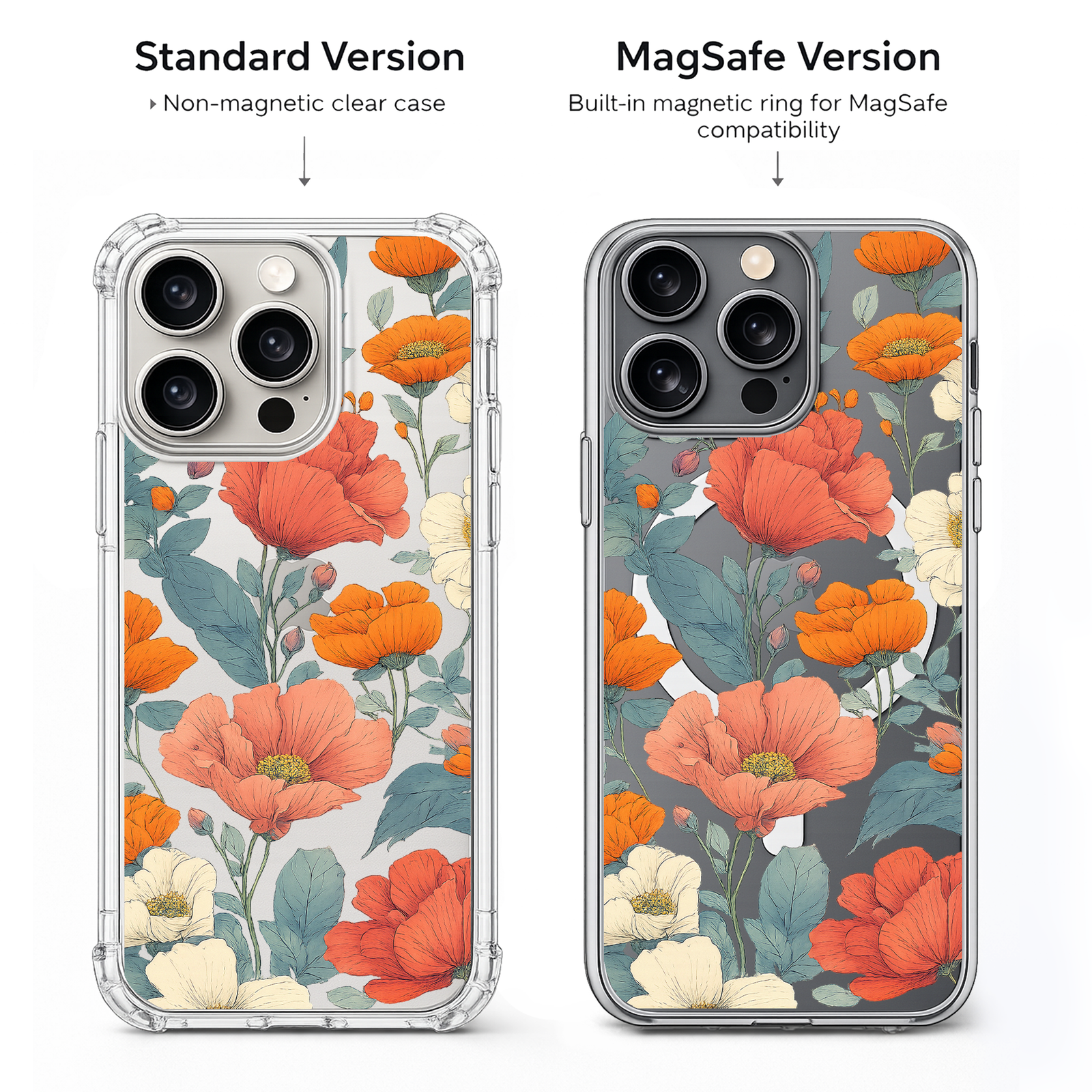 Vintage Floral Bouquet iPhone Case , Samsung Case, Orange Wildflower Phone Cover, Botanical Garden MagSafe Case
