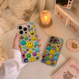 Colorful Smiley Face iPhone Case , Samsung Case, Retro Happy Emoji Phone Cover, Fun Y2K MagSafe Case
