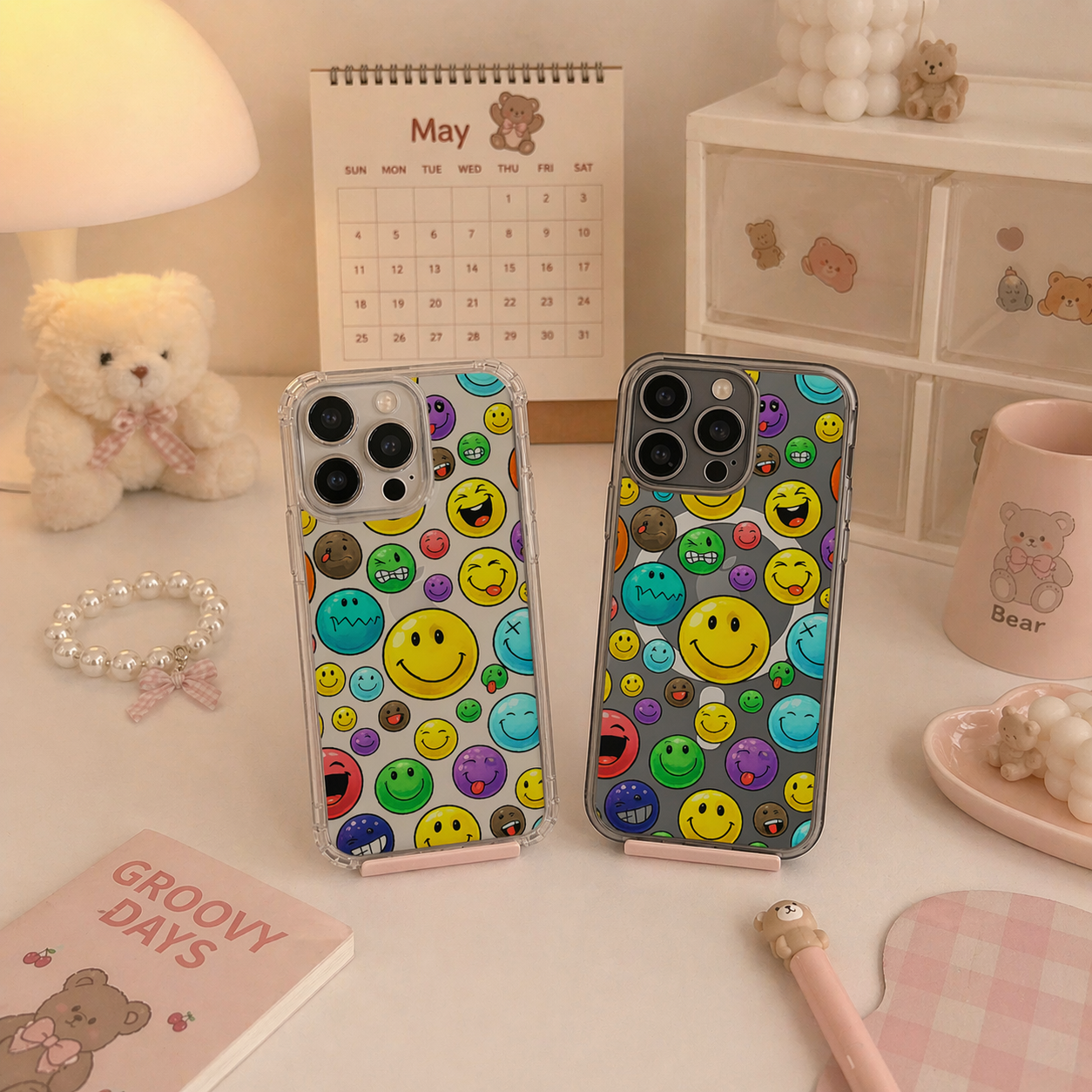Colorful Smiley Face iPhone Case , Samsung Case, Retro Happy Emoji Phone Cover, Fun Y2K MagSafe Case