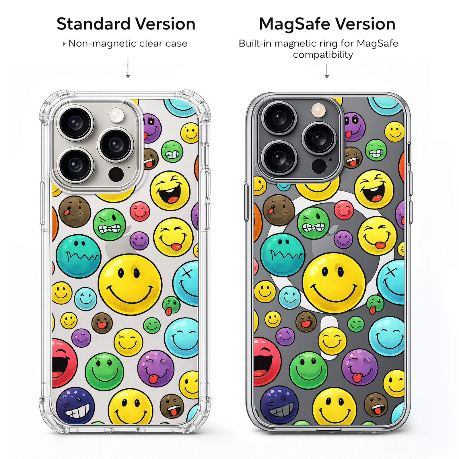 Colorful Smiley Face iPhone Case , Samsung Case, Retro Happy Emoji Phone Cover, Fun Y2K MagSafe Case
