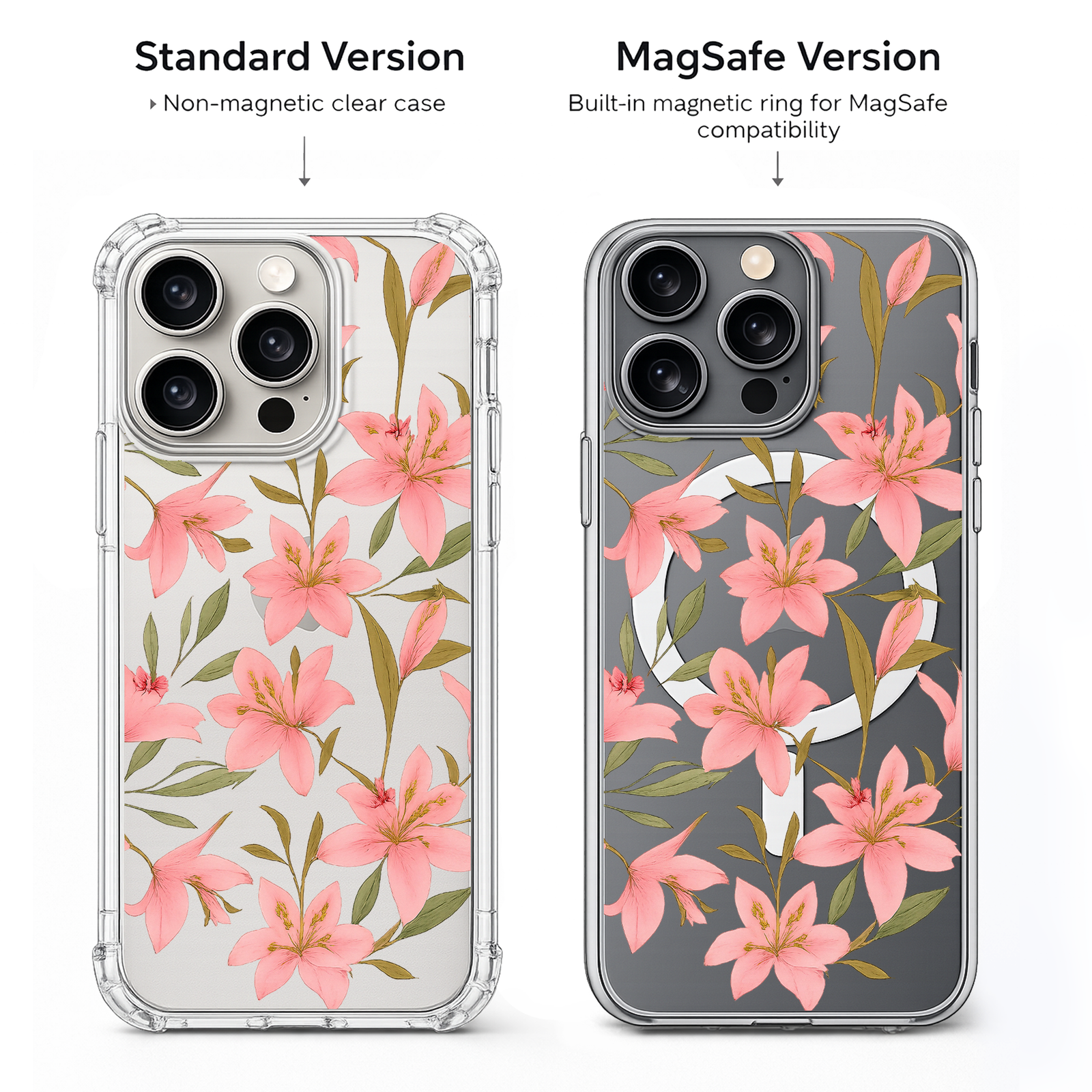 Pink Lily Floral iPhone Case , Samsung Case, Elegant Botanical Flower Phone Cover, Feminine MagSafe Case