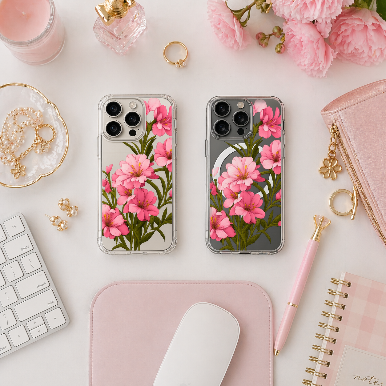 Pink Blossom Floral iPhone Case , Samsung Case, Elegant Flower Phone Cover, Feminine Botanical MagSafe Case