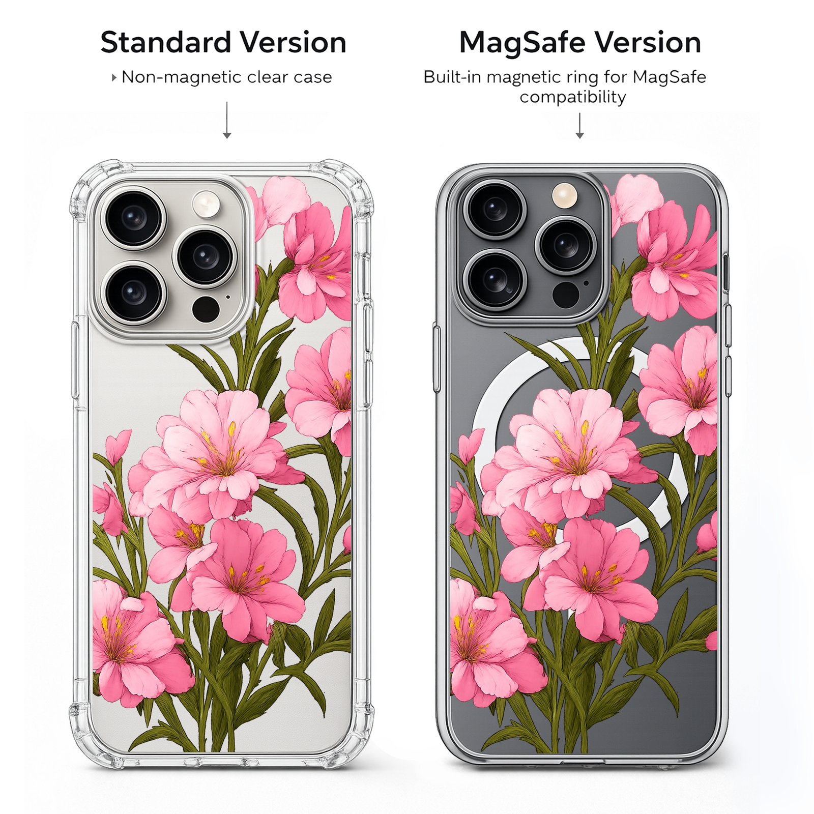 Pink Blossom Floral iPhone Case , Samsung Case, Elegant Flower Phone Cover, Feminine Botanical MagSafe Case