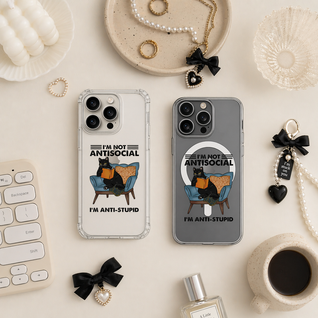 I'm Not Antisocial I'm Anti Stupid Cat iPhone Case , Samsung Case, Funny Introvert Phone Cover, MagSafe Case
