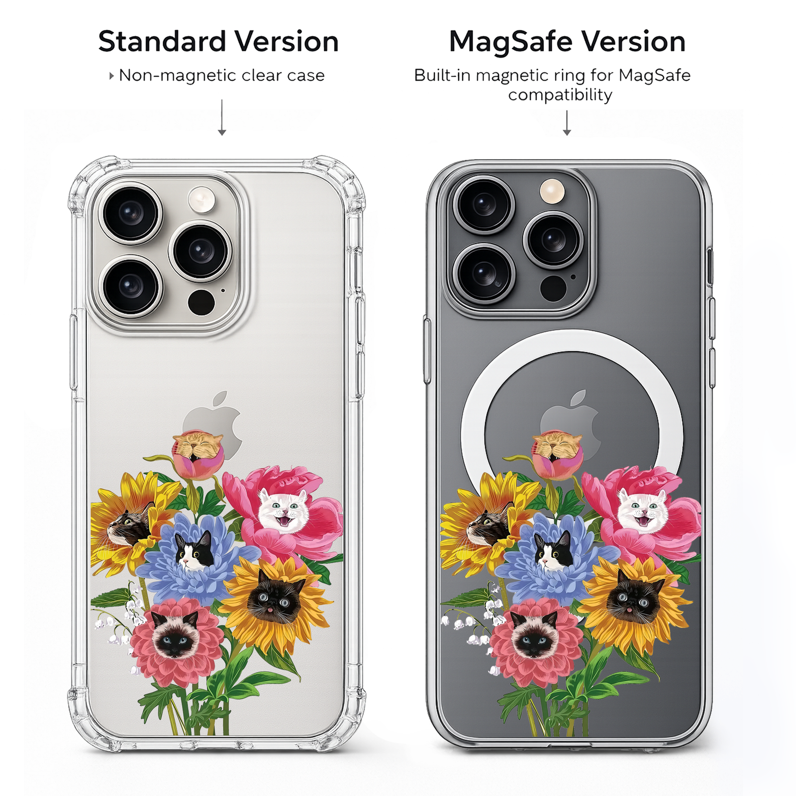 Floral Cat Bouquet iPhone Case , Samsung Case, Cute Cat Lover Phone Cover, Colorful Flower Cat MagSafe Case