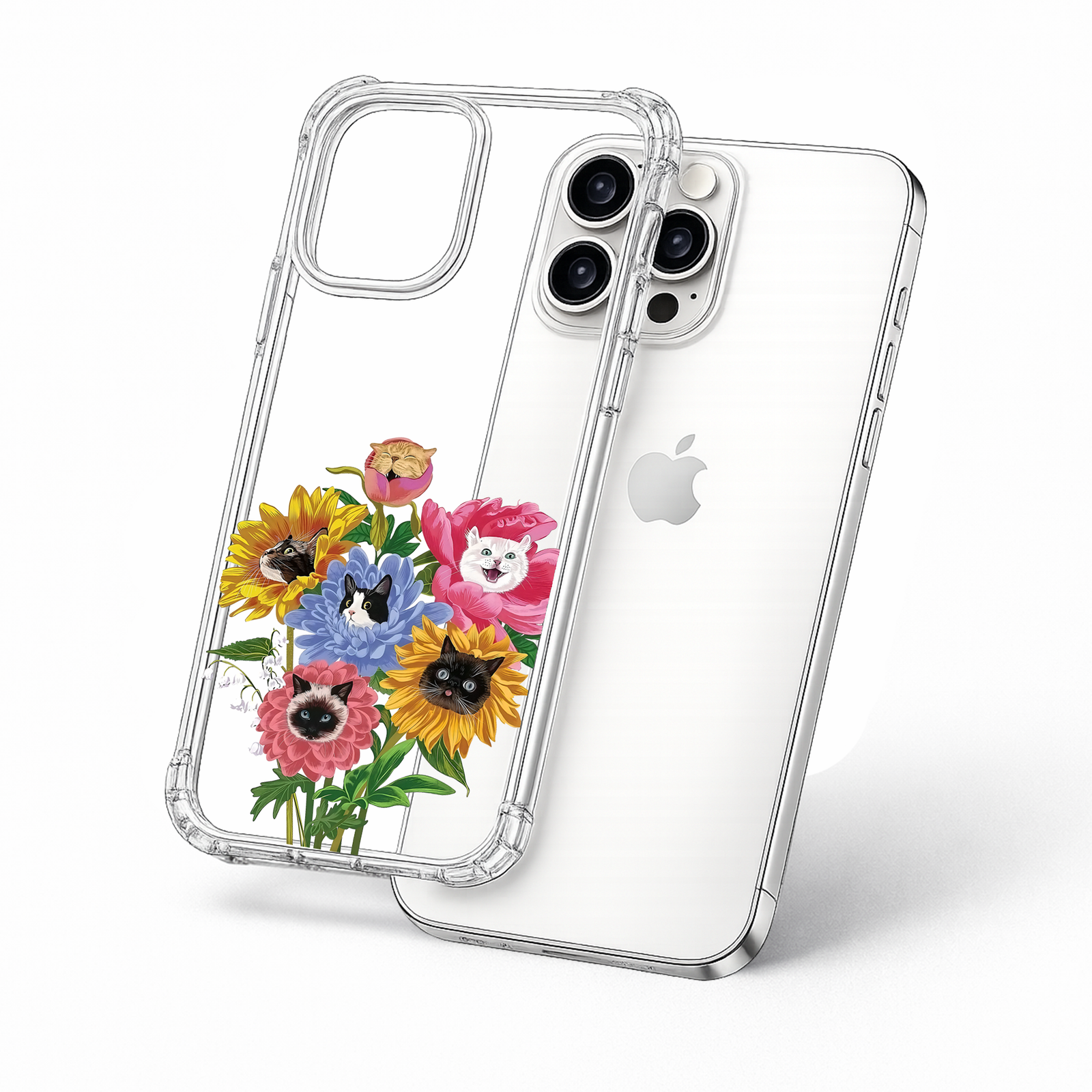 Floral Cat Bouquet iPhone Case , Samsung Case, Cute Cat Lover Phone Cover, Colorful Flower Cat MagSafe Case
