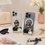 Fashion Girl and Cat iPhone Case , Samsung Case, Stylish Woman Illustration Phone Cover, Chic MagSafe Case