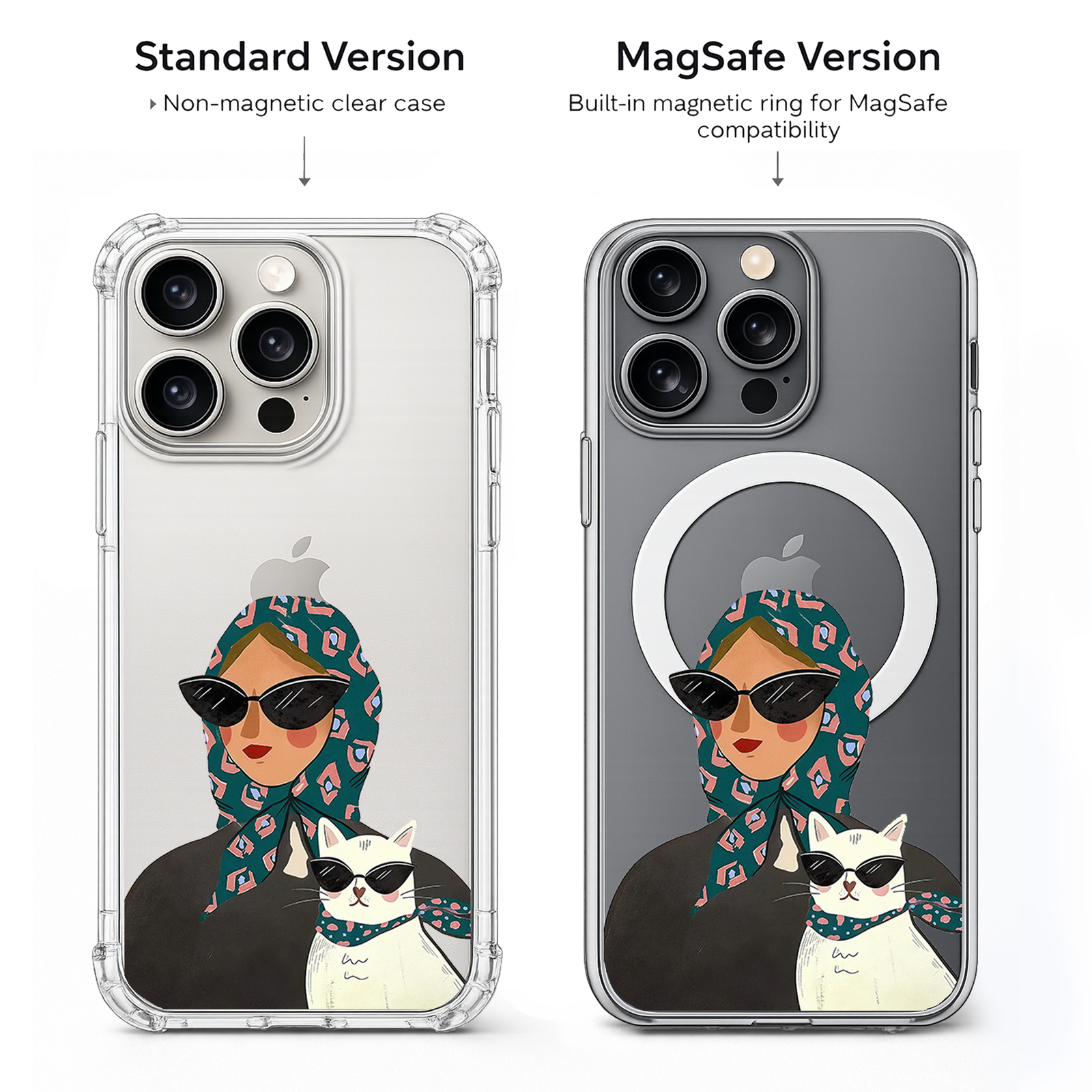 Fashion Girl and Cat iPhone Case , Samsung Case, Stylish Woman Illustration Phone Cover, Chic MagSafe Case