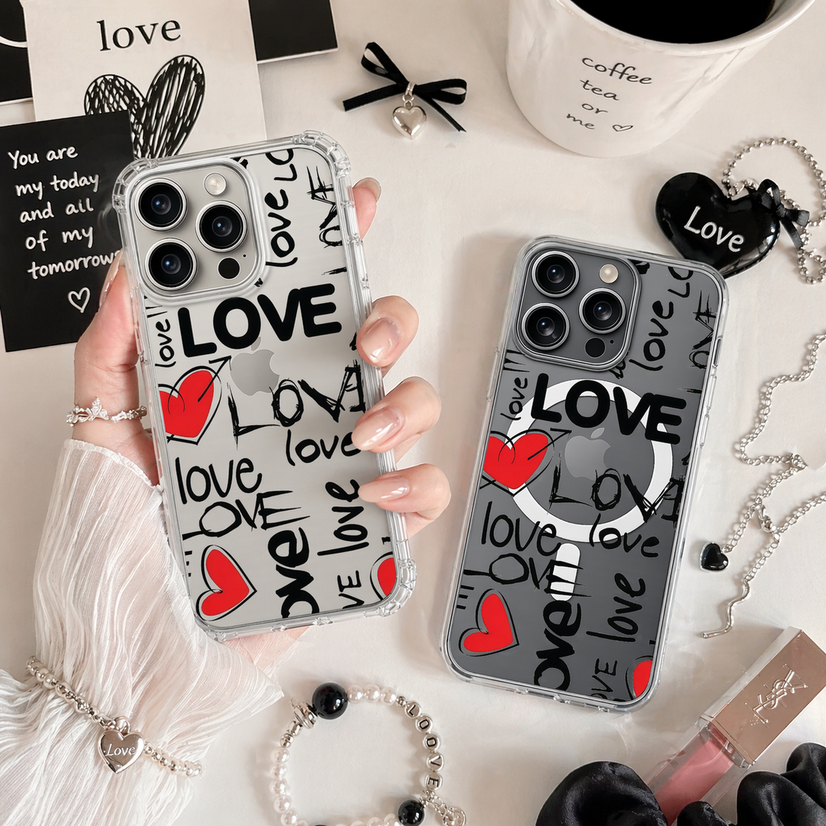 Love Heart Graffiti iPhone Case , Samsung Case, Modern Valentine Aesthetic Phone Cover, Romantic MagSafe Case