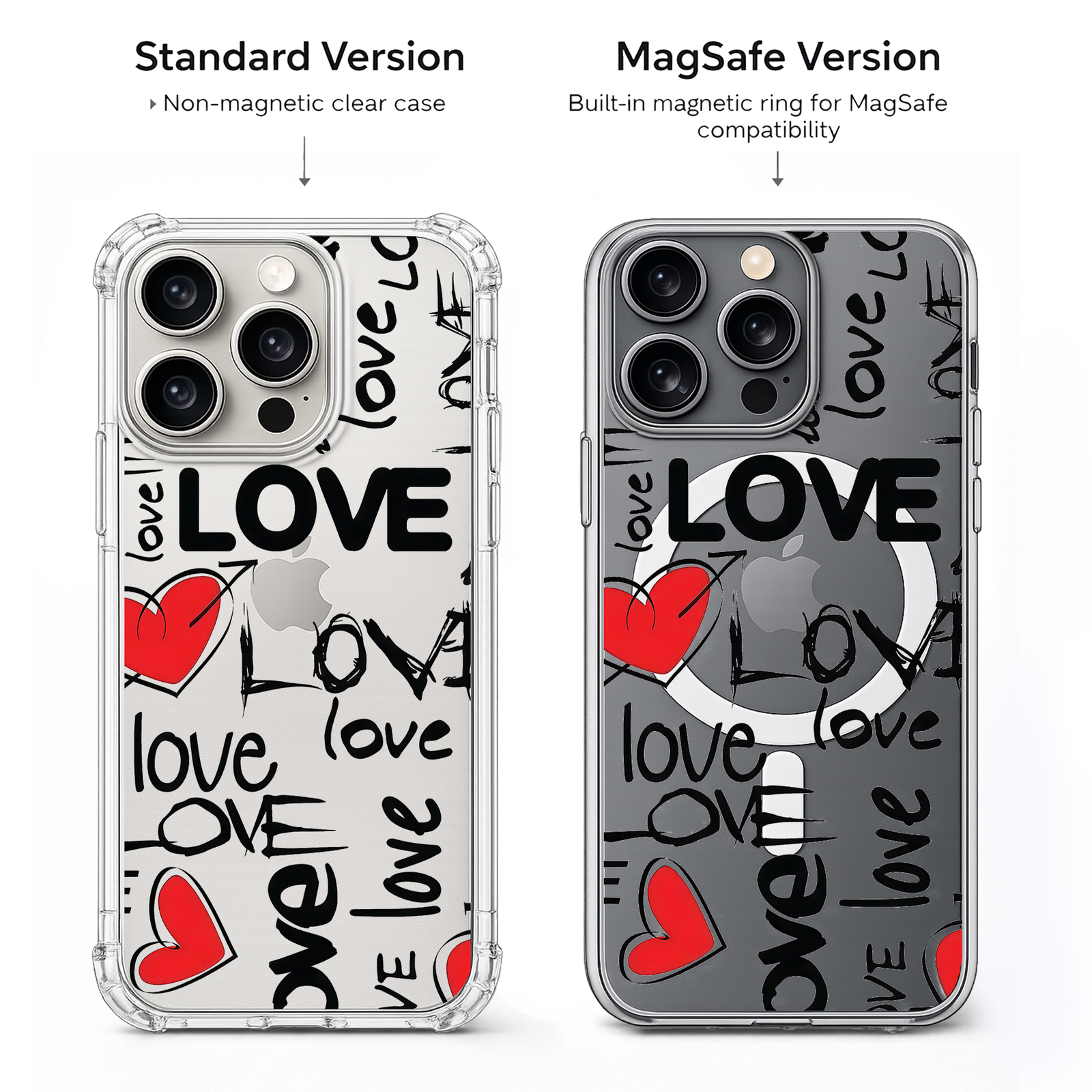Love Heart Graffiti iPhone Case , Samsung Case, Modern Valentine Aesthetic Phone Cover, Romantic MagSafe Case