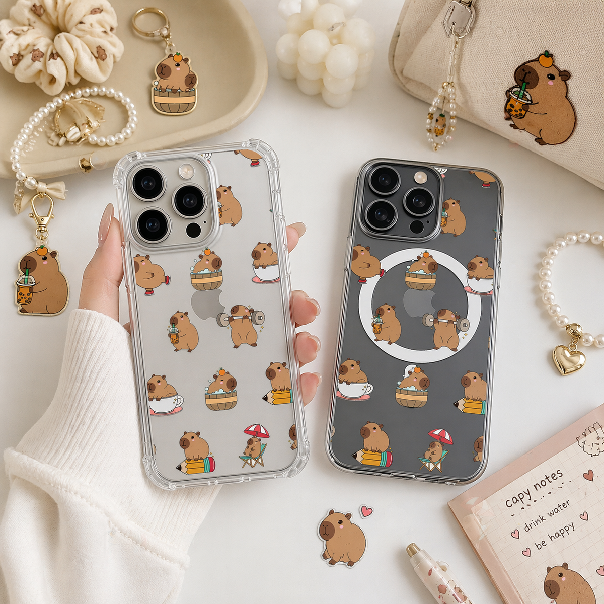 Cute Capybara Pattern iPhone Case , Samsung Case, Kawaii Animal Phone Cover, Funny Capybara MagSafe Case