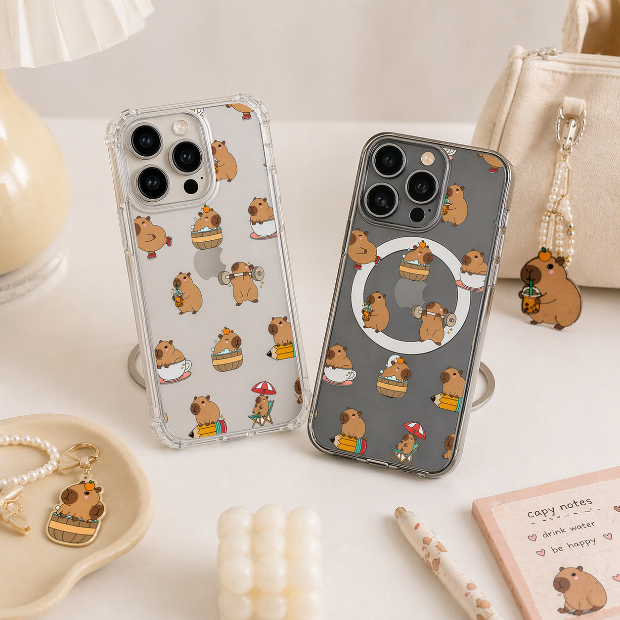 Cute Capybara Pattern iPhone Case , Samsung Case, Kawaii Animal Phone Cover, Funny Capybara MagSafe Case