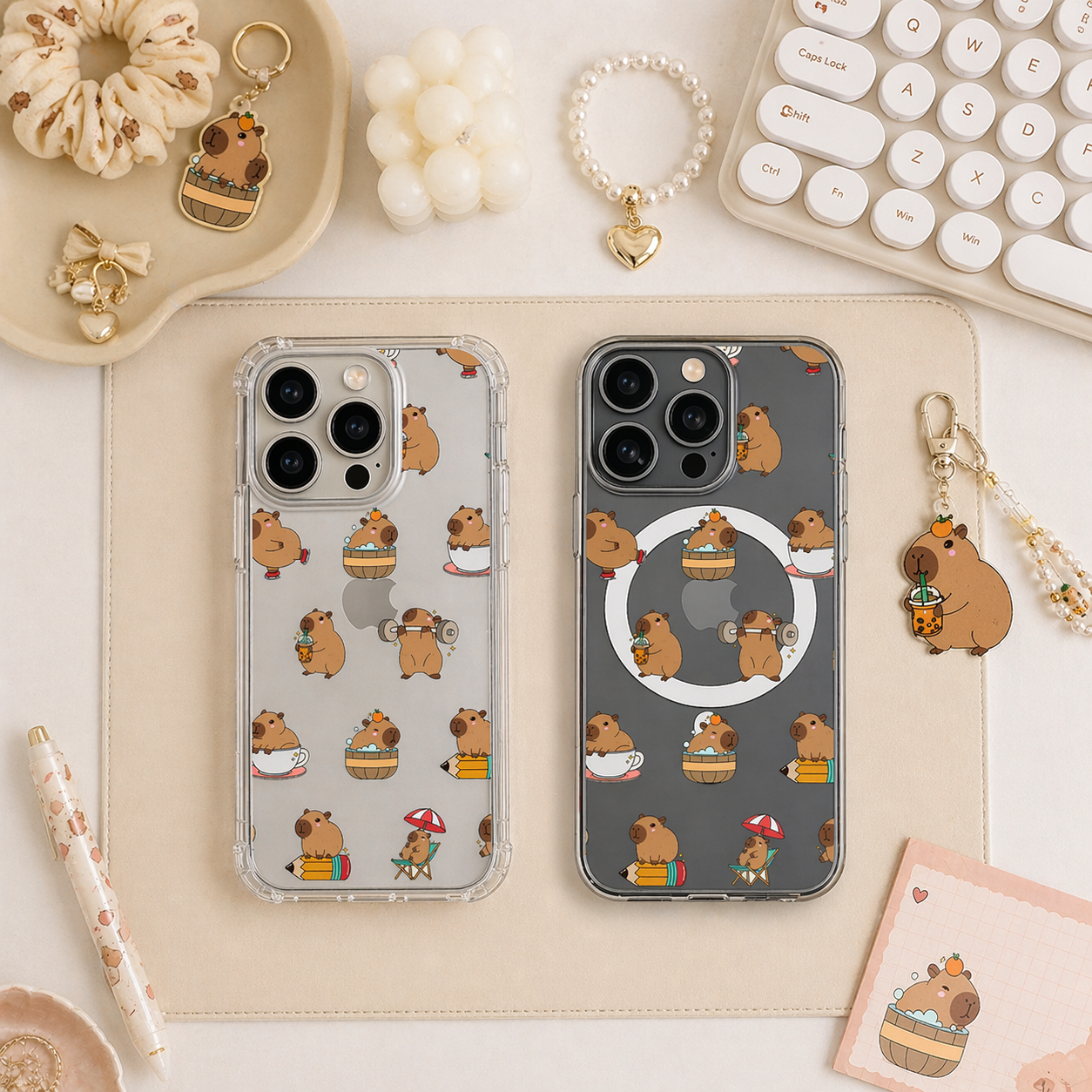 Cute Capybara Pattern iPhone Case , Samsung Case, Kawaii Animal Phone Cover, Funny Capybara MagSafe Case