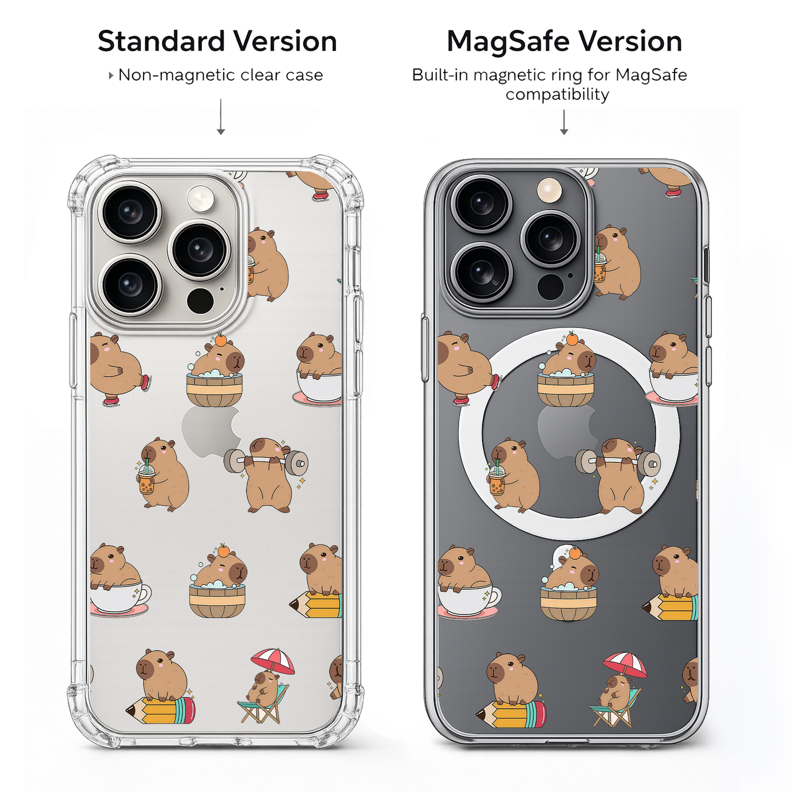 Cute Capybara Pattern iPhone Case , Samsung Case, Kawaii Animal Phone Cover, Funny Capybara MagSafe Case