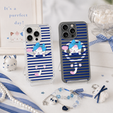 Cute Bow Kitty Striped iPhone Case , Samsung Case, Kawaii Cat Phone Cover, Blue Stripe MagSafe Case