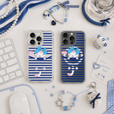 Cute Bow Kitty Striped iPhone Case , Samsung Case, Kawaii Cat Phone Cover, Blue Stripe MagSafe Case