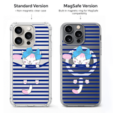 Cute Bow Kitty Striped iPhone Case , Samsung Case, Kawaii Cat Phone Cover, Blue Stripe MagSafe Case