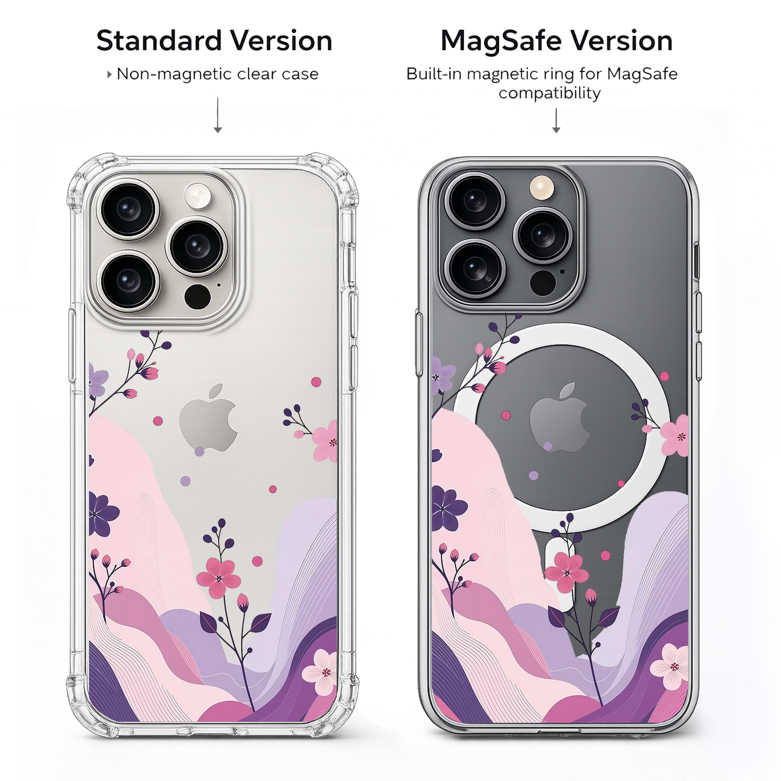 Pastel Floral Abstract iPhone Case , Samsung Case, Elegant Pink Purple Flower Phone Cover, MagSafe Case