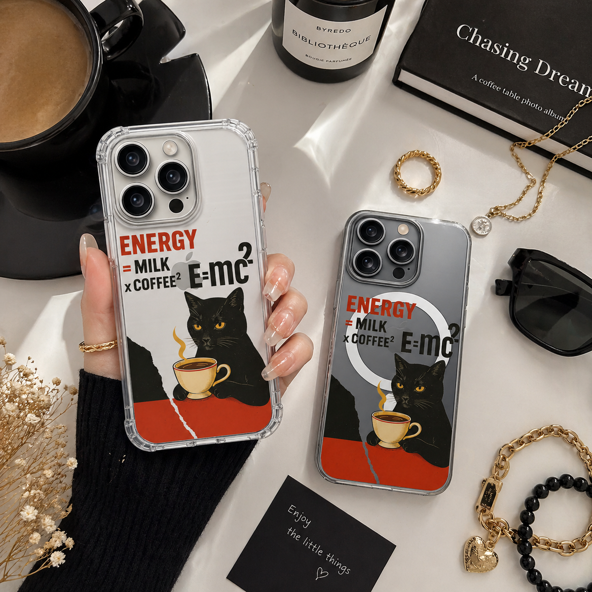 Black Cat Coffee Energy iPhone Case , Samsung Case, Funny Coffee Lover Phone Cover, Geeky Cat MagSafe Case