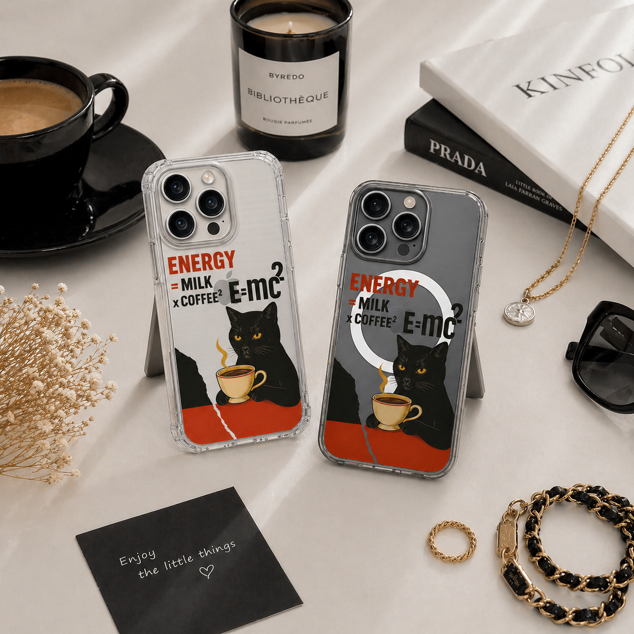 Black Cat Coffee Energy iPhone Case , Samsung Case, Funny Coffee Lover Phone Cover, Geeky Cat MagSafe Case