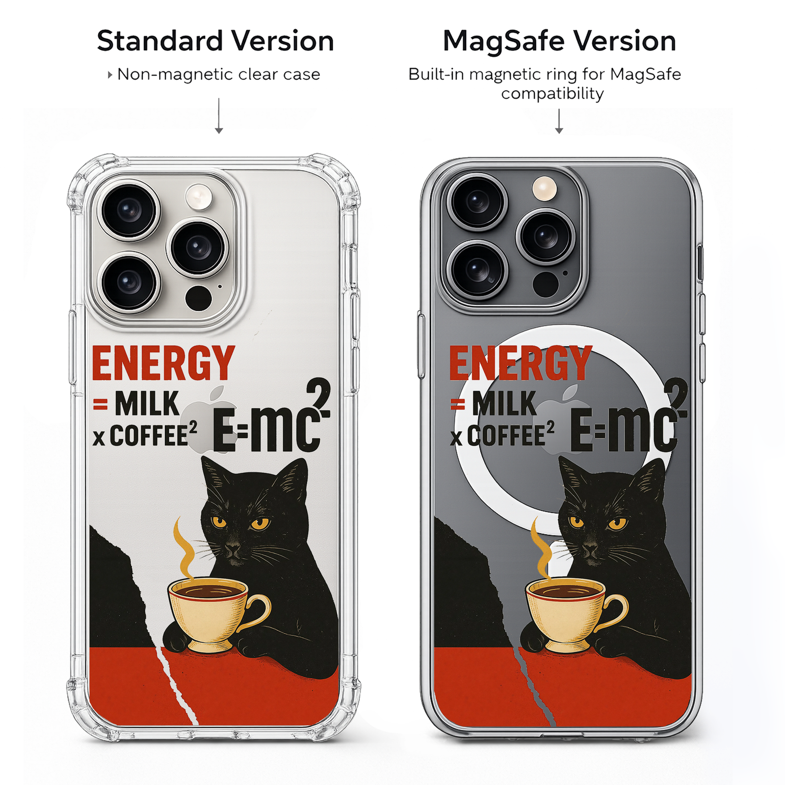 Black Cat Coffee Energy iPhone Case , Samsung Case, Funny Coffee Lover Phone Cover, Geeky Cat MagSafe Case