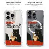 Black Cat Coffee Energy iPhone Case , Samsung Case, Funny Coffee Lover Phone Cover, Geeky Cat MagSafe Case