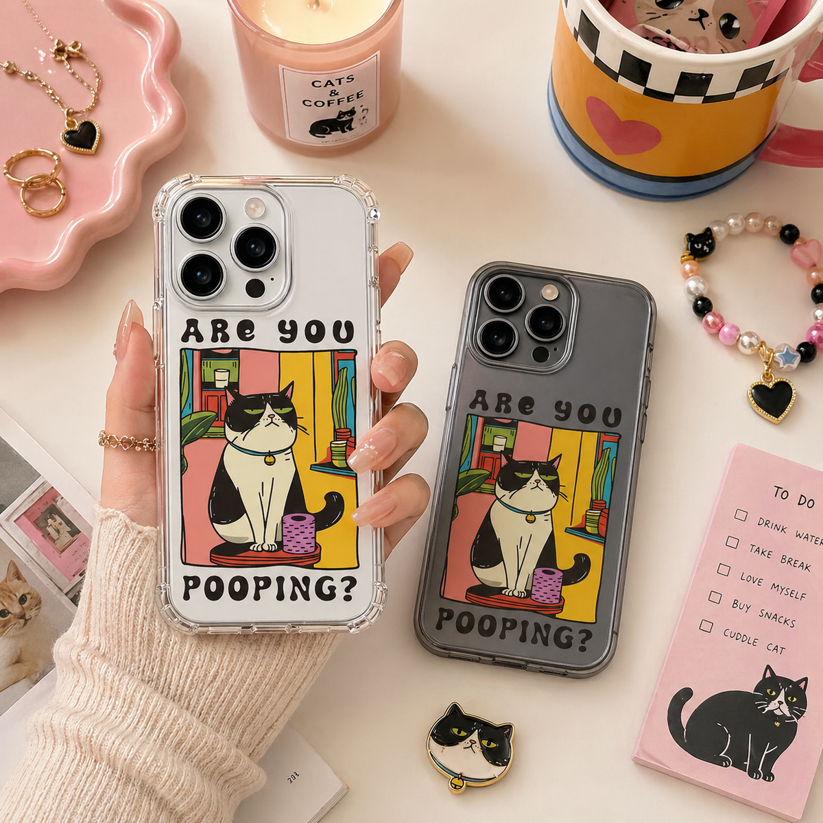 Are You Pooping Funny Cat iPhone Case , Samsung Case, Humorous Bathroom Cat Phone Cover, MagSafe Case