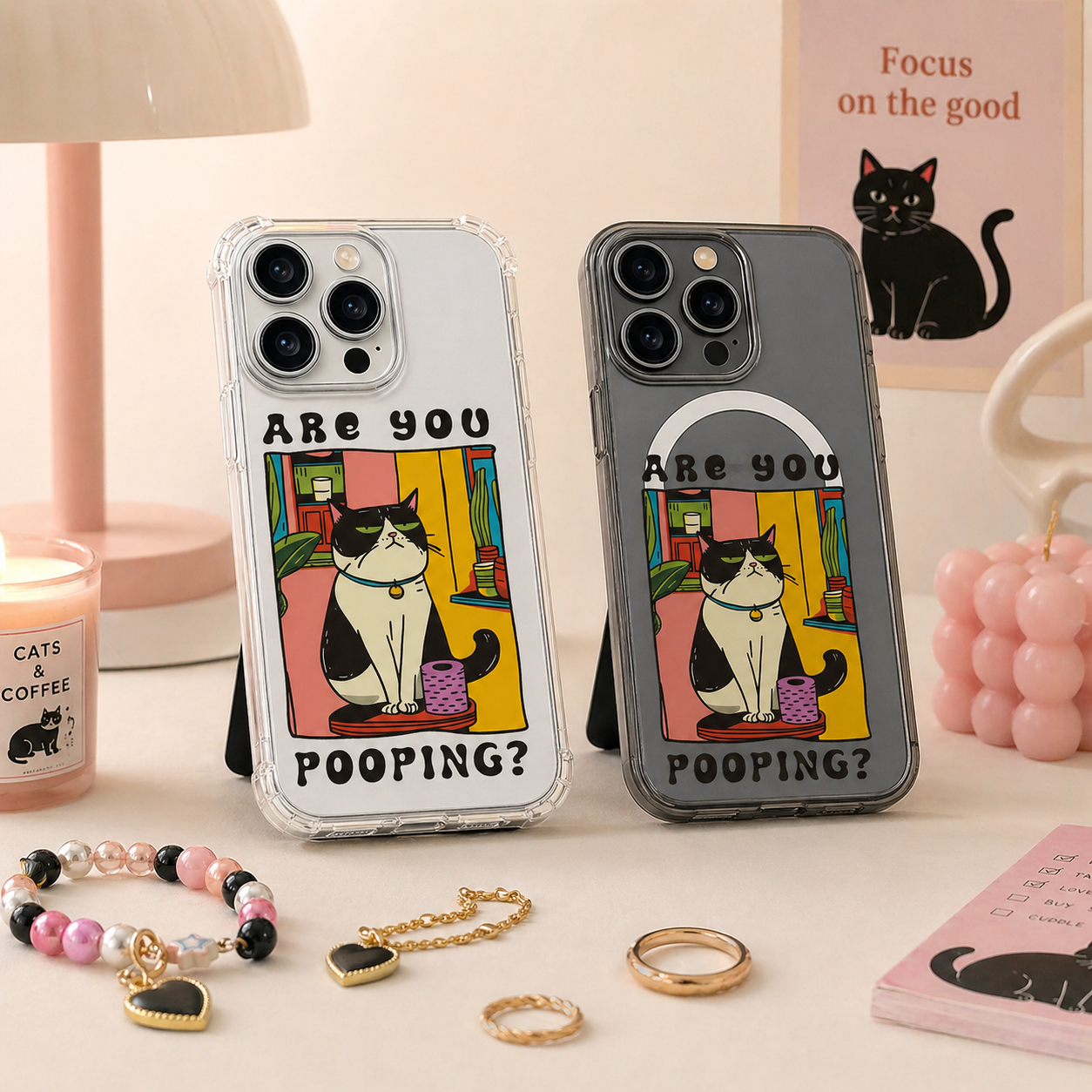 Are You Pooping Funny Cat iPhone Case , Samsung Case, Humorous Bathroom Cat Phone Cover, MagSafe Case
