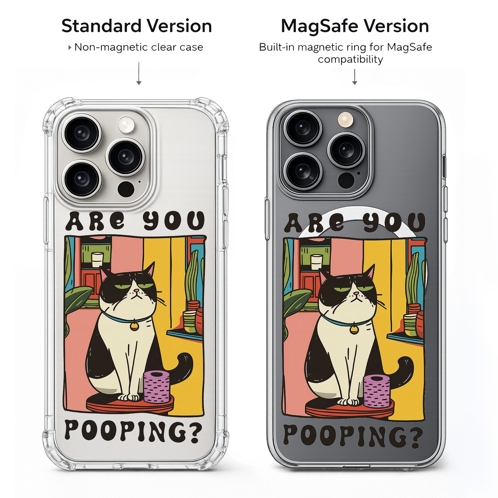 Are You Pooping Funny Cat iPhone Case , Samsung Case, Humorous Bathroom Cat Phone Cover, MagSafe Case
