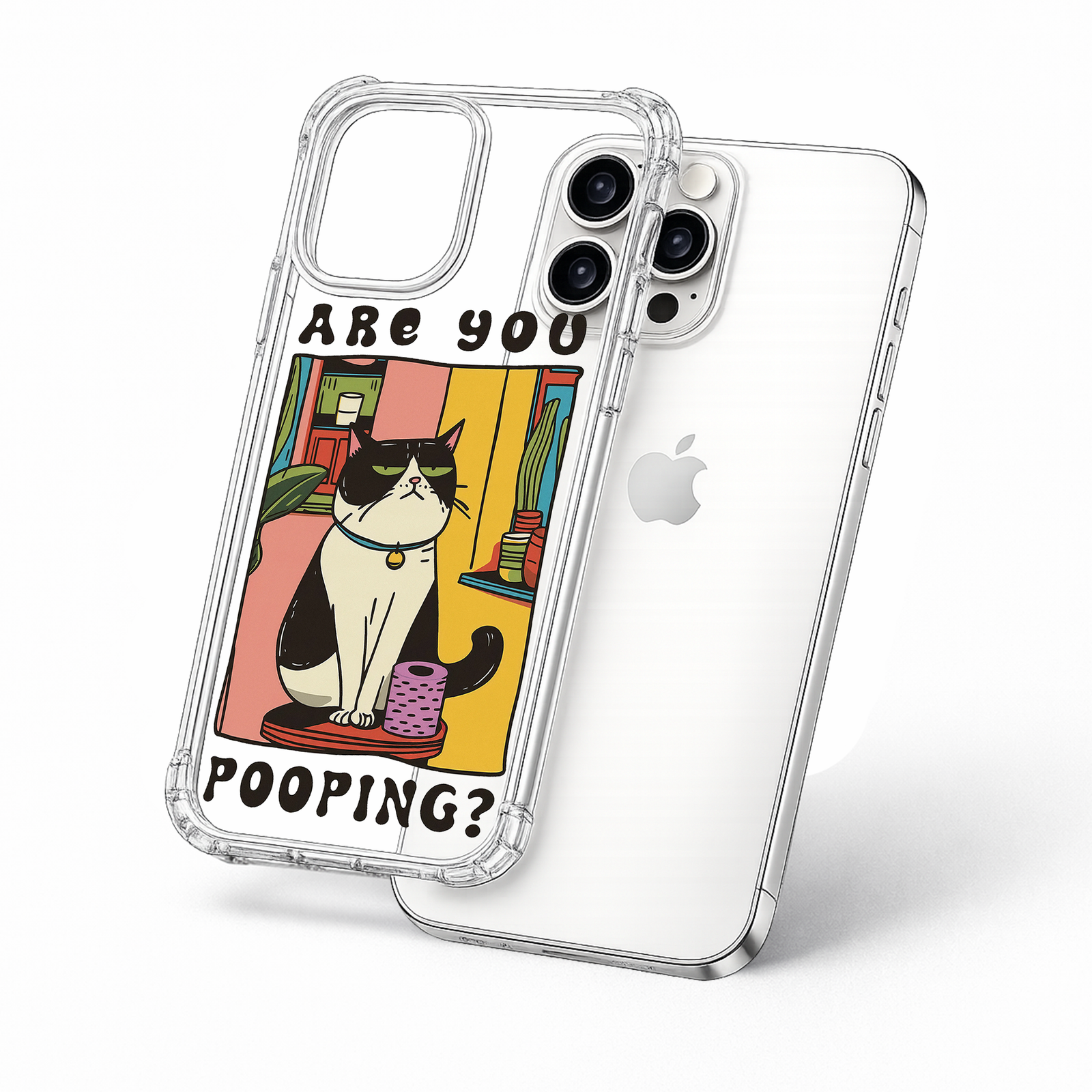 Are You Pooping Funny Cat iPhone Case , Samsung Case, Humorous Bathroom Cat Phone Cover, MagSafe Case