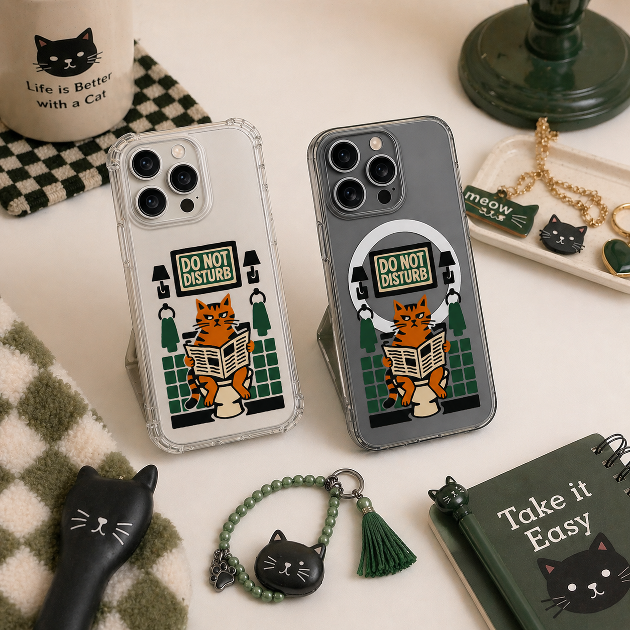 Do Not Disturb Cat Bathroom iPhone Case , Samsung Case, Funny Reading Cat Phone Cover, MagSafe Case