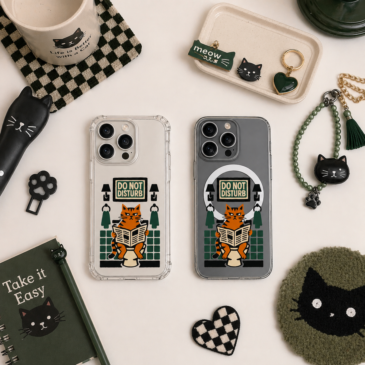 Do Not Disturb Cat Bathroom iPhone Case , Samsung Case, Funny Reading Cat Phone Cover, MagSafe Case