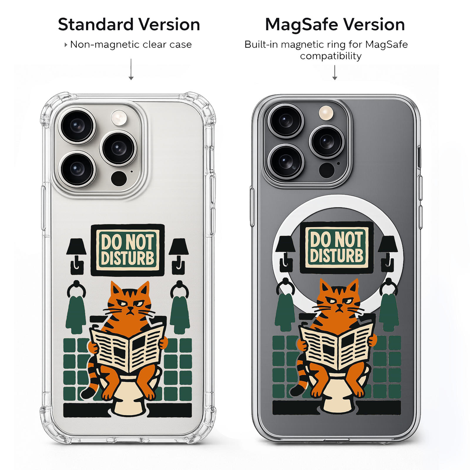 Do Not Disturb Cat Bathroom iPhone Case , Samsung Case, Funny Reading Cat Phone Cover, MagSafe Case