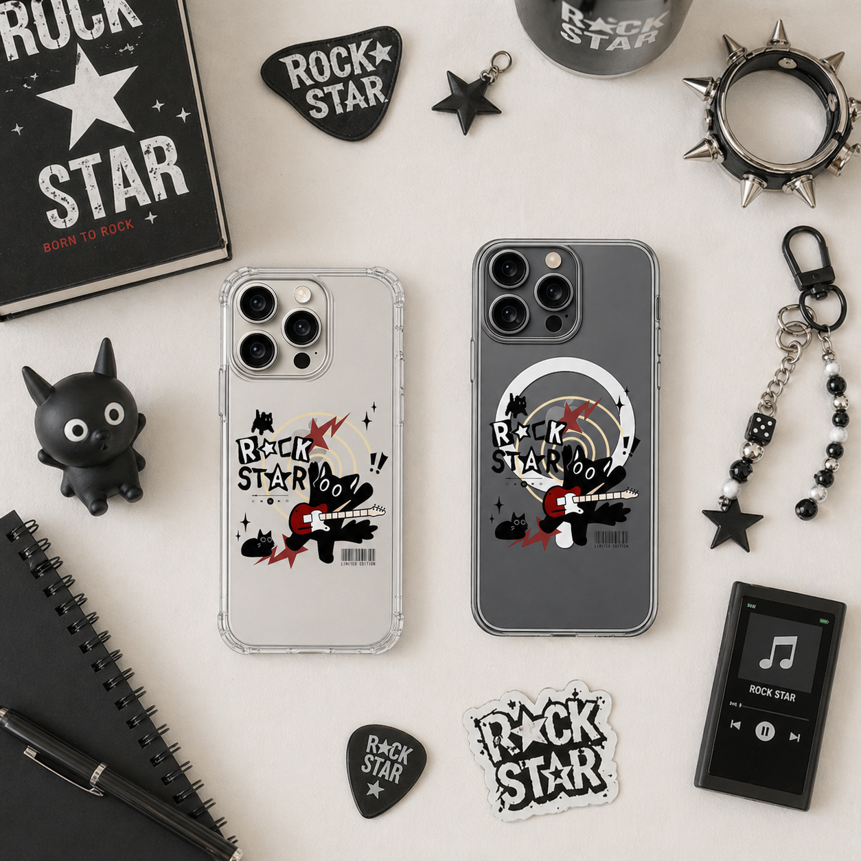 Rockstar Black Cat iPhone Case , Samsung Case, Punk Music Kitty Phone Cover, Alternative MagSafe Case