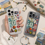 Vintage Travel Sticker Collage iPhone Case , Samsung Case, Retro Wanderlust Phone Cover, MagSafe Case