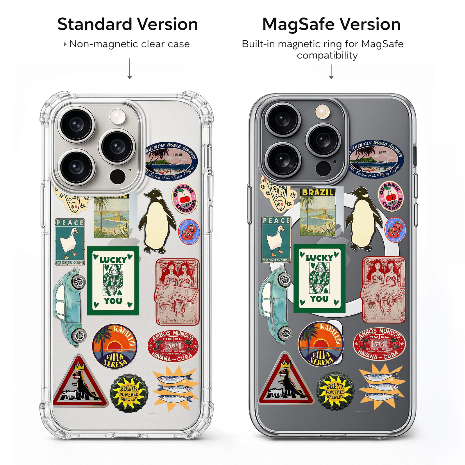 Vintage Travel Sticker Collage iPhone Case , Samsung Case, Retro Wanderlust Phone Cover, MagSafe Case