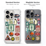 Vintage Travel Sticker Collage iPhone Case , Samsung Case, Retro Wanderlust Phone Cover, MagSafe Case