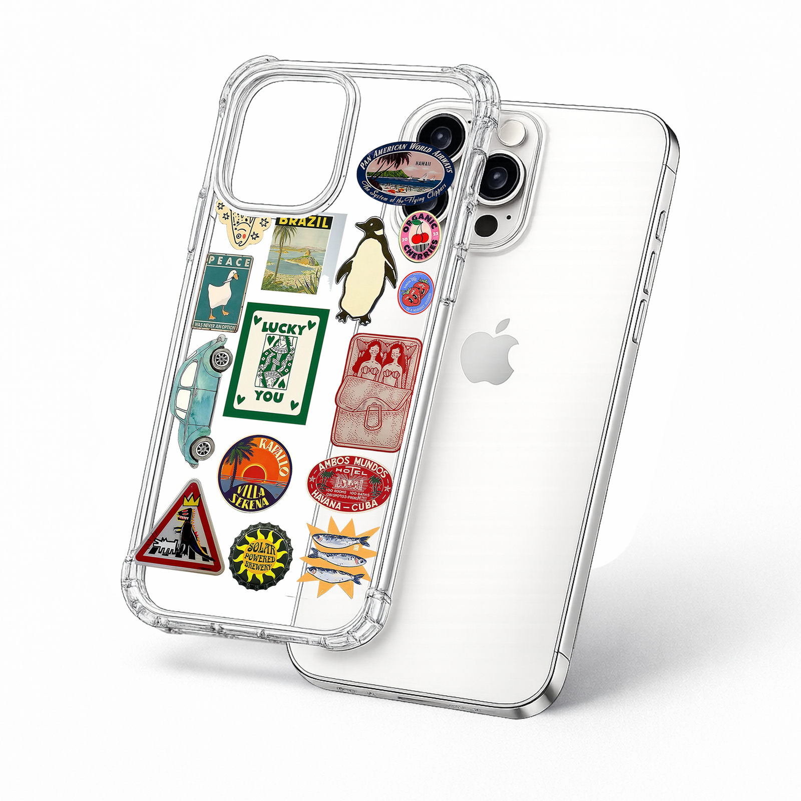 Vintage Travel Sticker Collage iPhone Case , Samsung Case, Retro Wanderlust Phone Cover, MagSafe Case