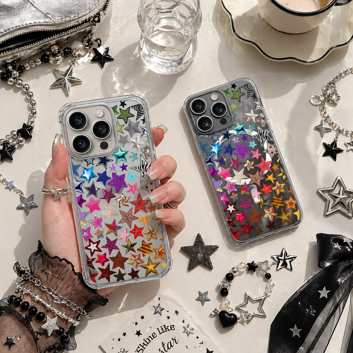 Colorful Glitter Star Pattern iPhone Case , Samsung Case, Y2K Aesthetic Phone Cover, MagSafe Case