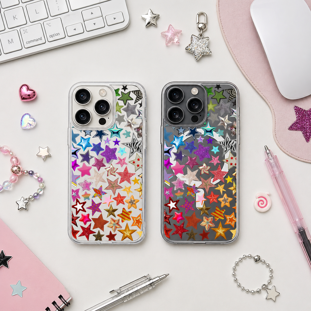 Colorful Glitter Star Pattern iPhone Case , Samsung Case, Y2K Aesthetic Phone Cover, MagSafe Case