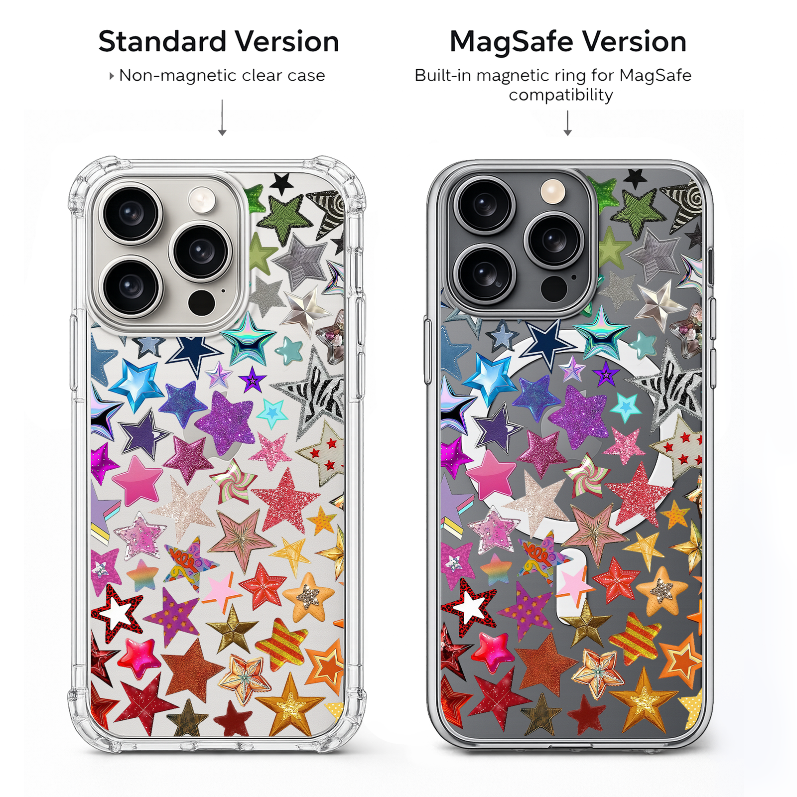 Colorful Glitter Star Pattern iPhone Case , Samsung Case, Y2K Aesthetic Phone Cover, MagSafe Case