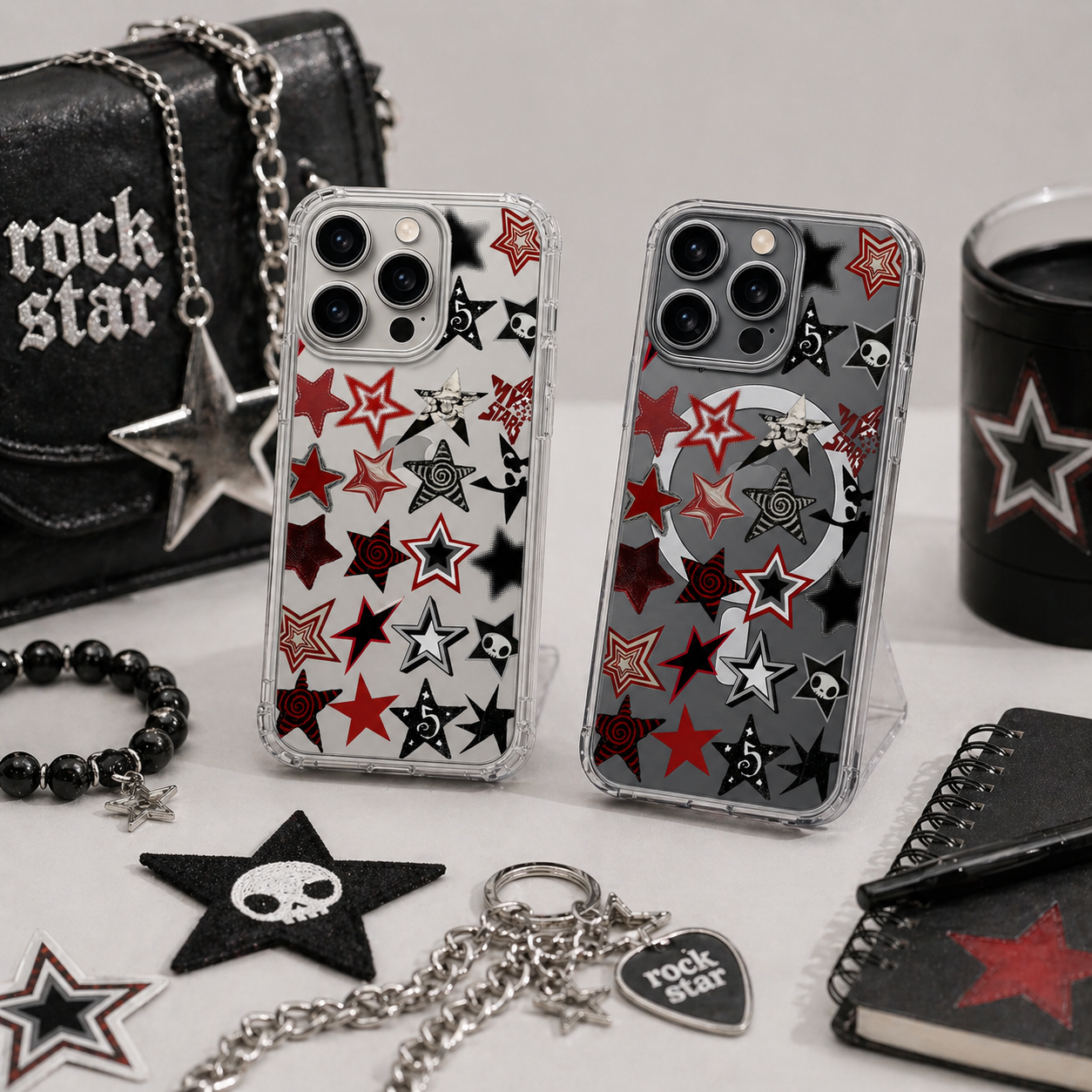 Gothic Star Pattern iPhone Case , Samsung Case, Emo Punk Aesthetic Phone Cover, Alternative MagSafe Case