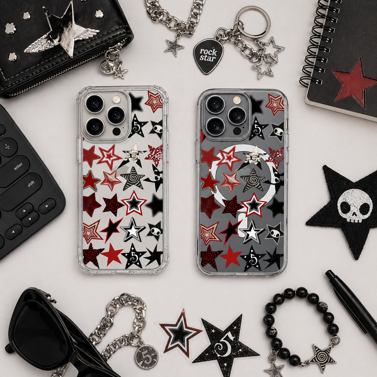 Gothic Star Pattern iPhone Case , Samsung Case, Emo Punk Aesthetic Phone Cover, Alternative MagSafe Case