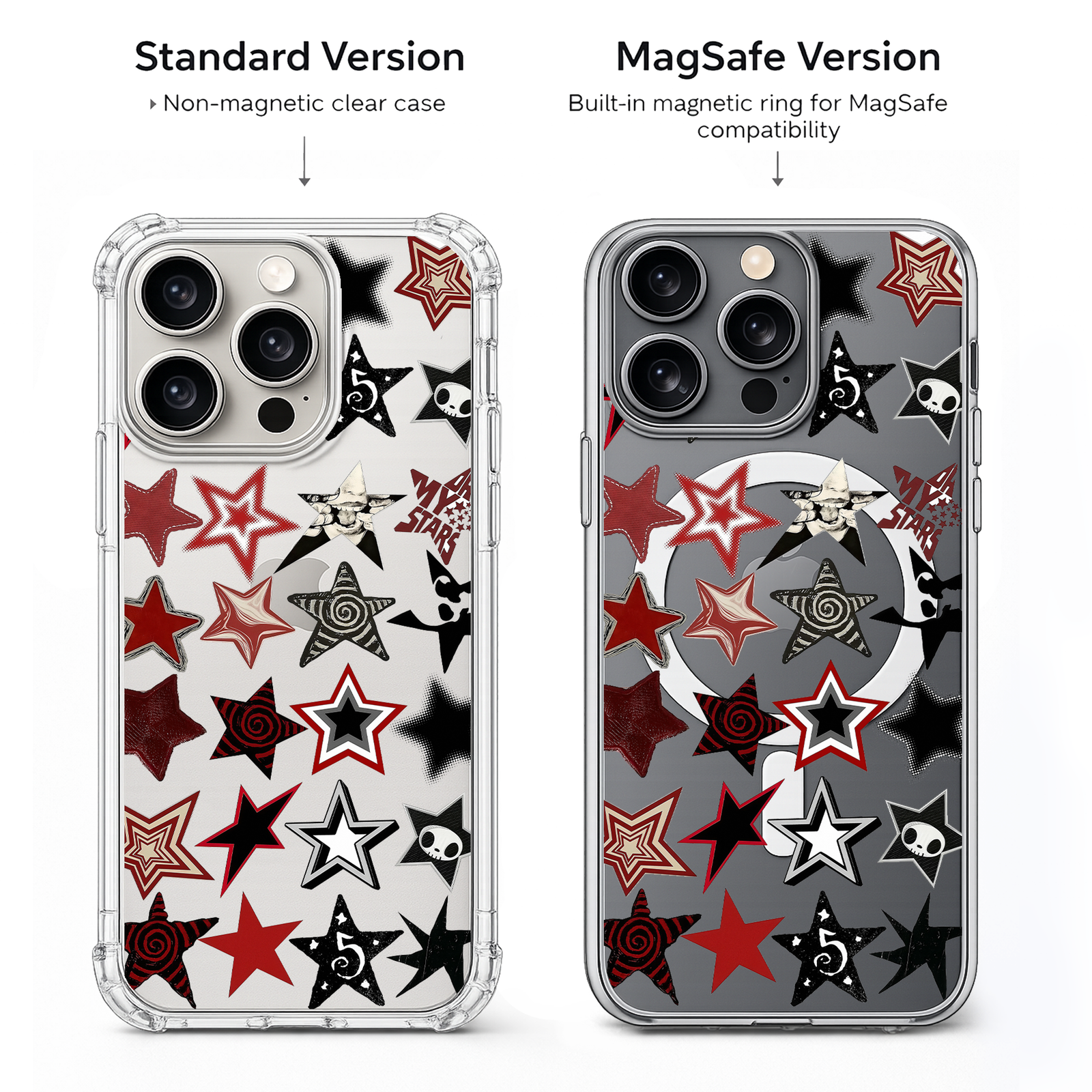 Gothic Star Pattern iPhone Case , Samsung Case, Emo Punk Aesthetic Phone Cover, Alternative MagSafe Case