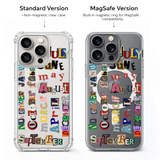 Retro Month Typography Collage iPhone Case , Samsung Case, Colorful Magazine Cutout Phone Cover, MagSafe Case