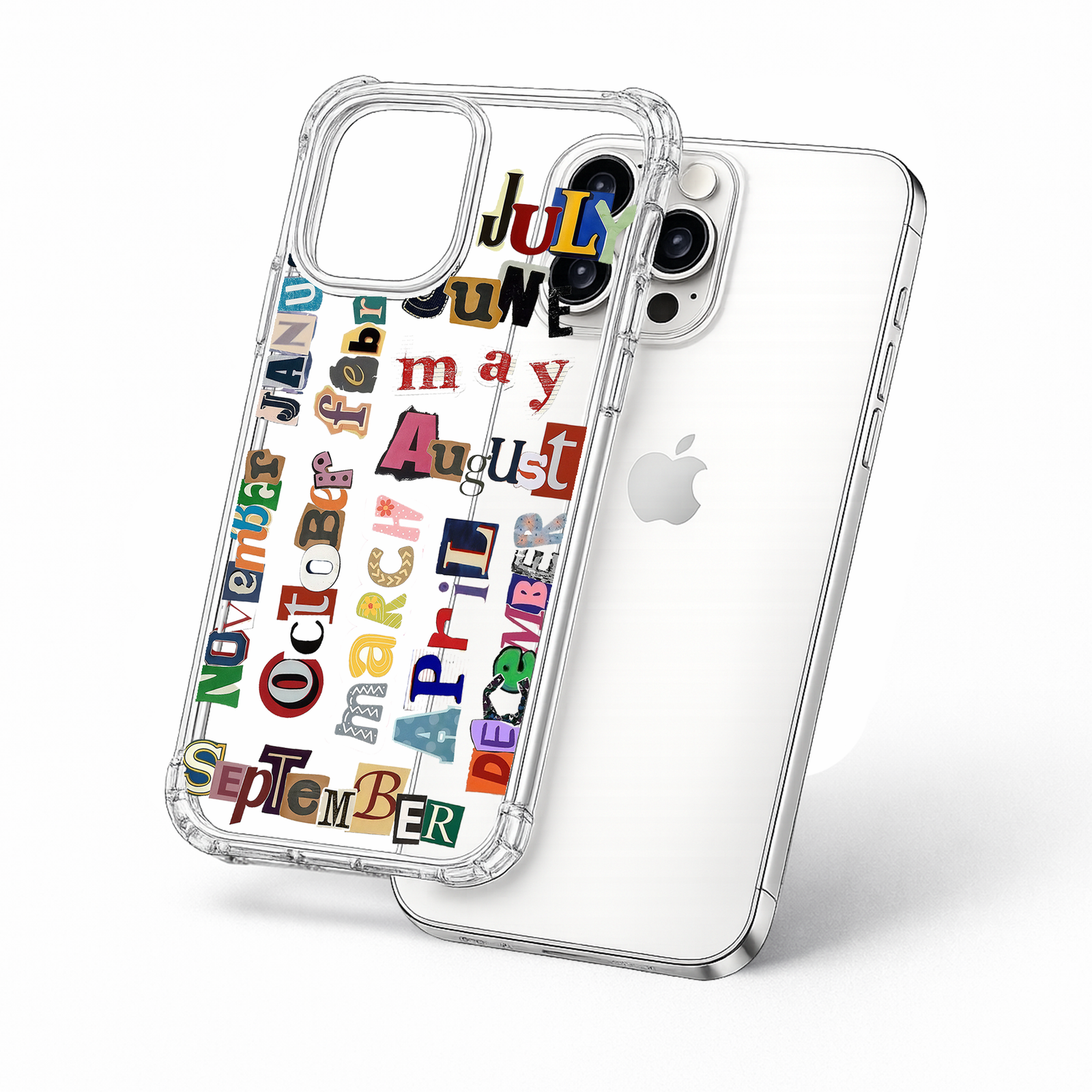 Retro Month Typography Collage iPhone Case , Samsung Case, Colorful Magazine Cutout Phone Cover, MagSafe Case