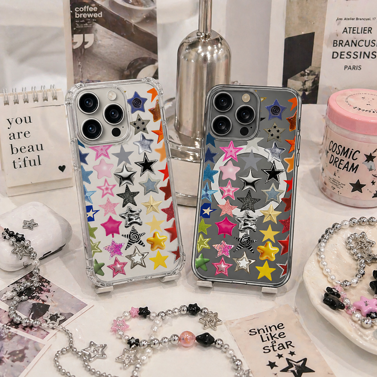 Colorful Star Sticker iPhone Case , Samsung Case, Y2K Aesthetic Star Phone Cover, MagSafe Case