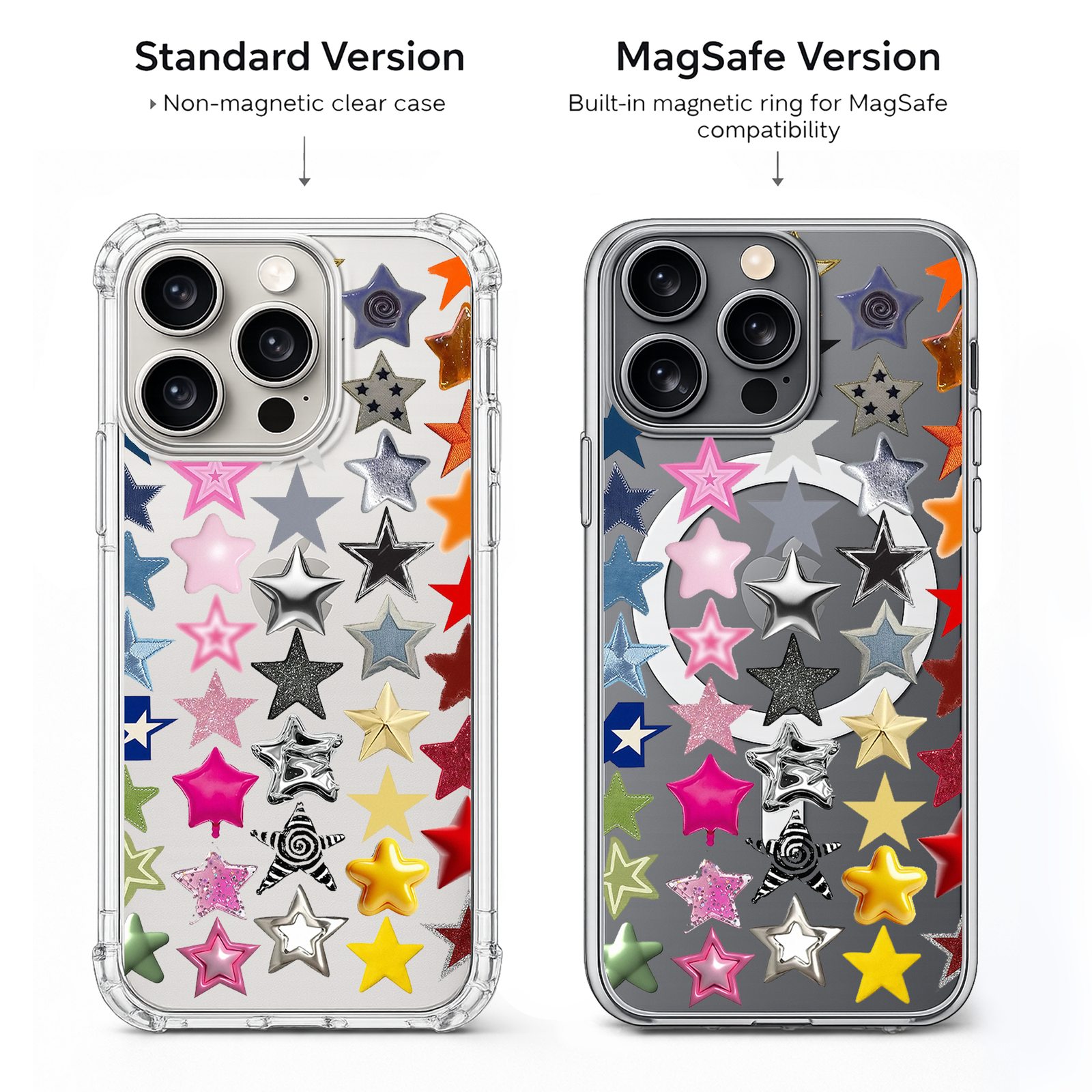 Colorful Star Sticker iPhone Case , Samsung Case, Y2K Aesthetic Star Phone Cover, MagSafe Case
