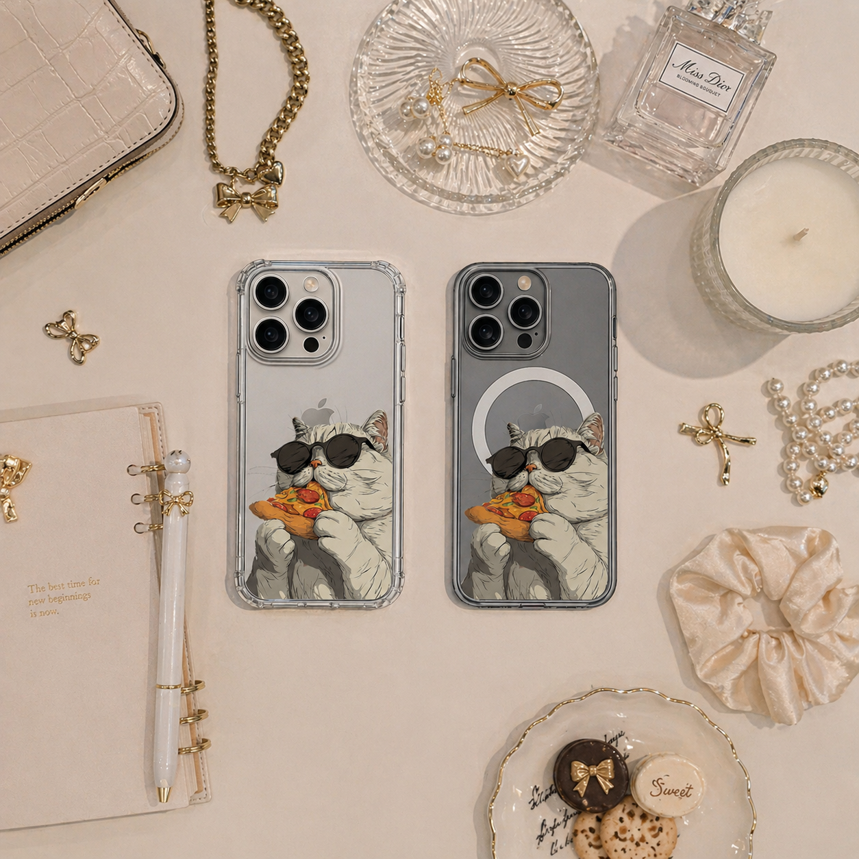 Cool Pizza Cat iPhone Case , Samsung Case, Funny Sunglasses Kitty Phone Cover, MagSafe Case