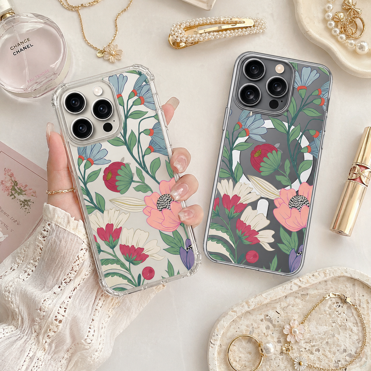 Vintage Floral Garden iPhone Case , Samsung Case, Elegant Botanical Flower Phone Cover, MagSafe Case